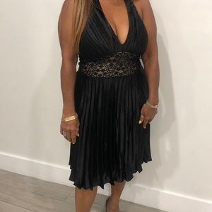 JS Collections black halter Pleaded evening dress